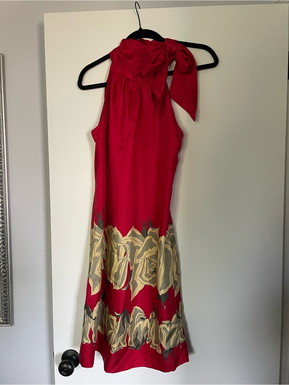 Red Zara Floral Halter Bow Dress